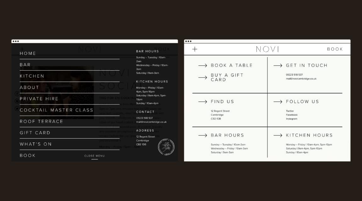 Novi website, contact and hours
